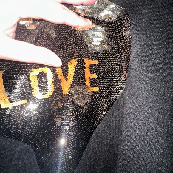 Black Sequin Heart "LOVE" Sweater, Size 3X - Picture 2 of 6